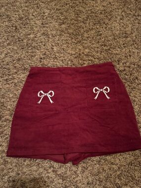 Altared State Burgundy Bow velvet Pocket Skort